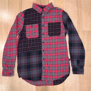 Missmatch Plaid Button Up Shirt, Size Small